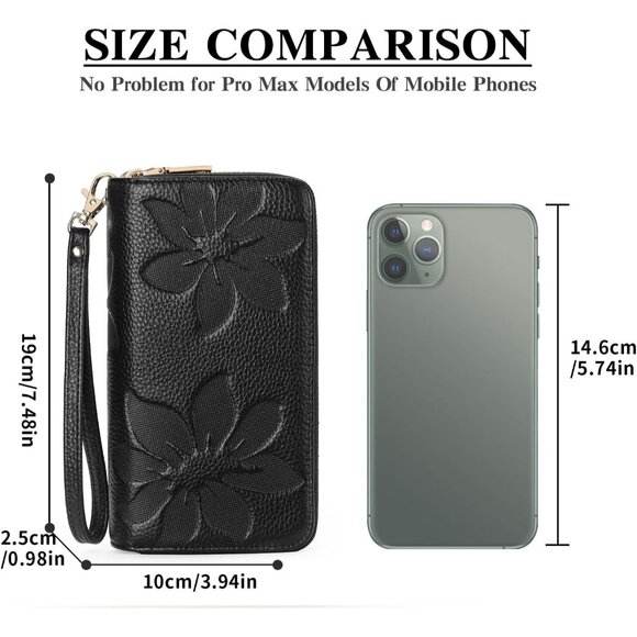 Women Black Leather Wallet Large Capacity Double Zip Ladies Card Phone Holder - Picture 7 of 9